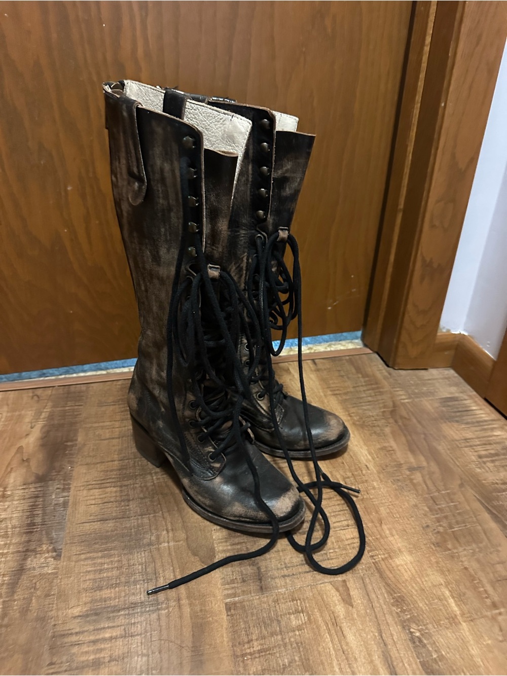 Freebird by Steven Distressed Black Lace-Up Knee Boots
